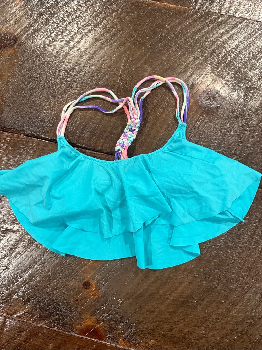 PINK Victoria's Secret Aqua Ruffle Swim Camisole with Multicolor Braided Straps